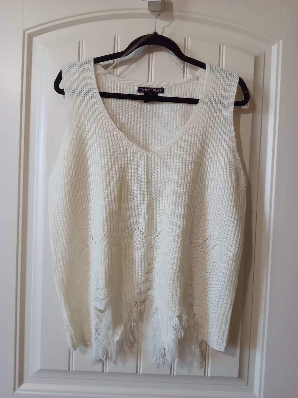 Women's Cream Knit V-Neck Fringe Tank Sz 1X